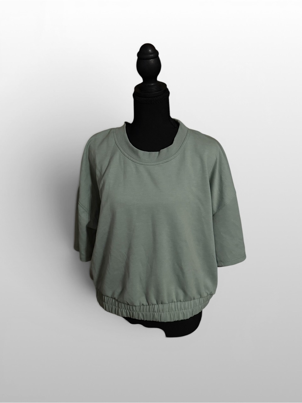 Yogalicious Sage Green Cropped Dolman Tee Elastic Hem Top XL